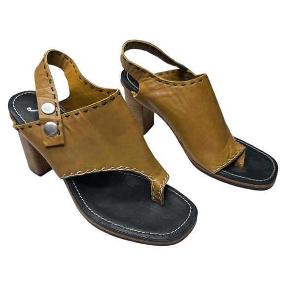 Free People Marlowe Sling Back Block Heels In Tan Leather Shoes Size: US 10 - Picture 2 of 13